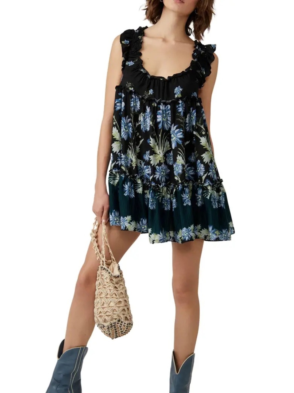 Intimately Free People Women's Bali Wild Daisy in Black Combo Mini Dress - Picture 2 of 4